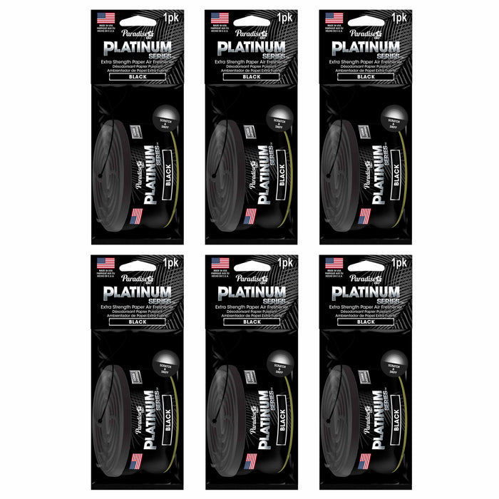 6 Pc Paradise Platinum Air Freshener Hanging Car Aroma Fragrance Scent Black