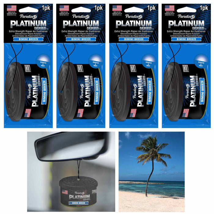 4 Pc Paradise Platinum Air Freshener Hanging Aroma Fragrance Scent Bimini Breeze
