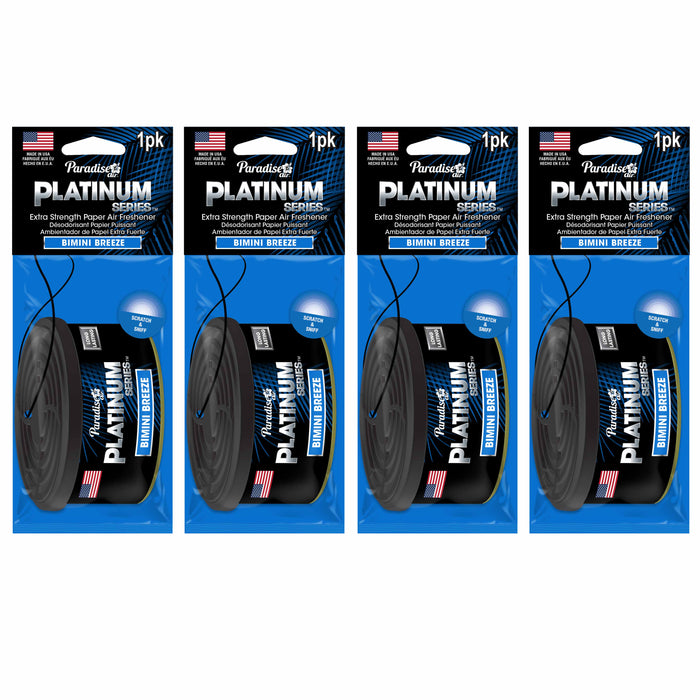 4 Pc Paradise Platinum Air Freshener Hanging Aroma Fragrance Scent Bimini Breeze