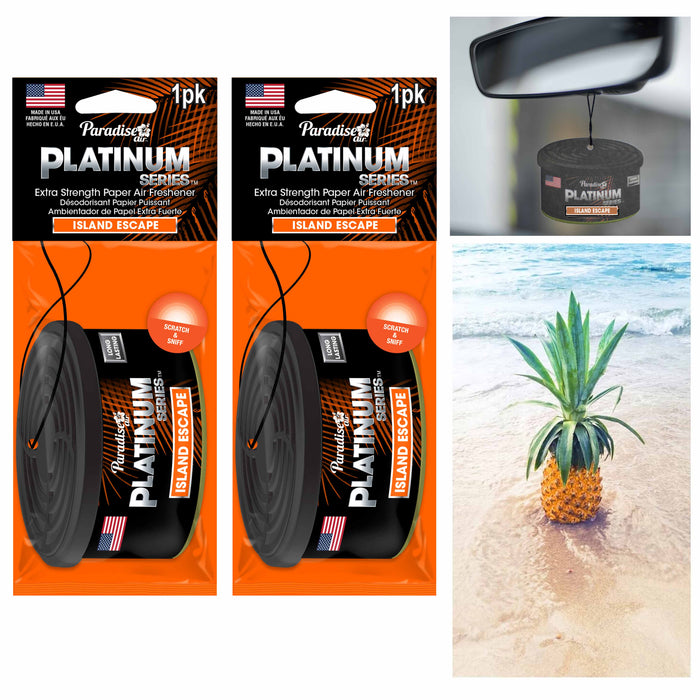 2 Pc Paradise Platinum Air Freshener Hanging Aroma Fragrance Scent Island Escape