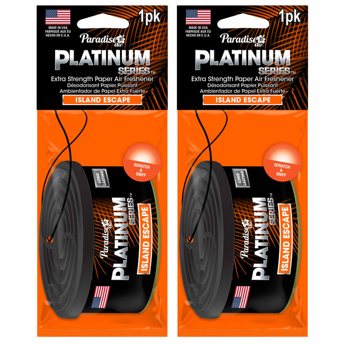 2 Pc Paradise Platinum Air Freshener Hanging Aroma Fragrance Scent Island Escape
