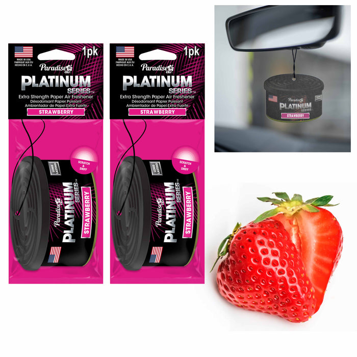 2 Paradise Platinum Air Freshener Hanging Car Aroma Fragrance Scent Strawberry