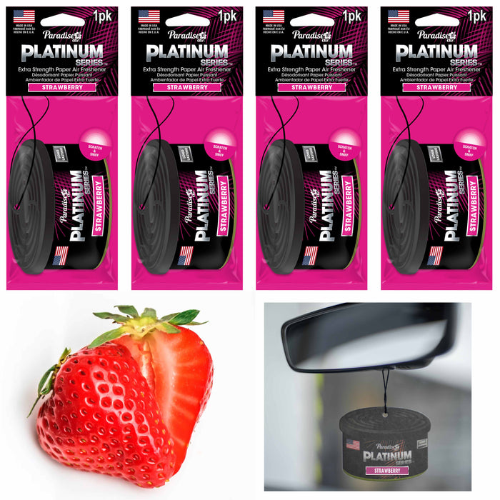 4 Paradise Platinum Air Freshener Hanging Car Aroma Fragrance Scent Strawberry
