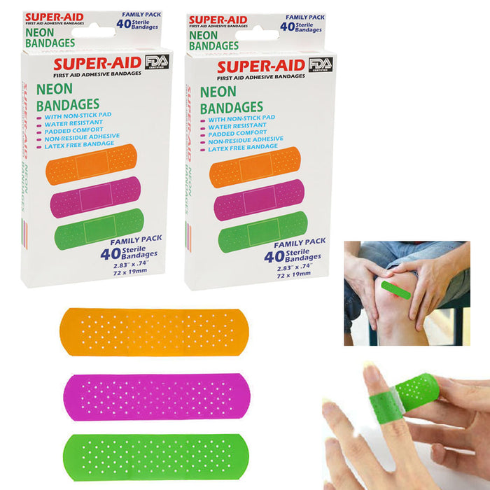 80 Neon Bandages Adhesive Bands Flexible First Aid Bandage Strip Assorted Kids