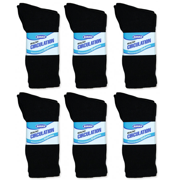 6 Pair Diabetic Crew Circulation Socks Health Support Mens Loose Fit 10-13 Black
