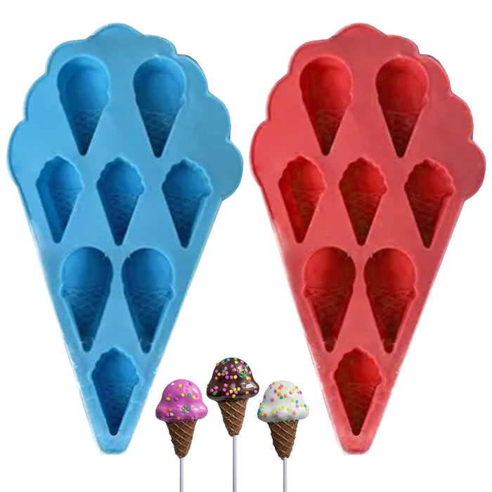 2 Silicone Ice Cream Cone Shaped Tray Cube Soap Mold Candy Chocolate Treat Mould