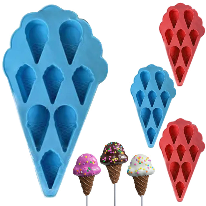 4 Pc Ice Cream Cone Shaped Tray Silicone Soap Mold Candy Chocolate Cube Mould