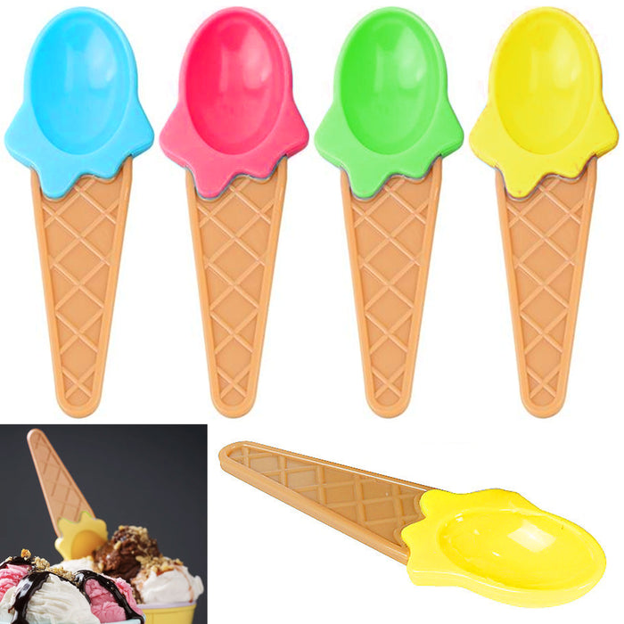 4 Ice Cream Scoop Spoon Cone Shaped Plastic Children Party Favors Baby Serving