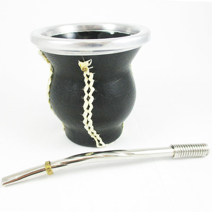 GLASS ECO LEATHER MATE GOURD YERBA TEA WITH STRAW BOMBILLA KIT HEALTHY DRINK 2784 ships from USA