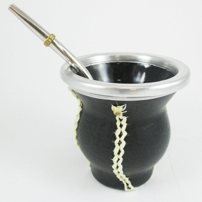GLASS ECO LEATHER MATE GOURD YERBA TEA WITH STRAW BOMBILLA KIT HEALTHY DRINK 2784 ships from USA