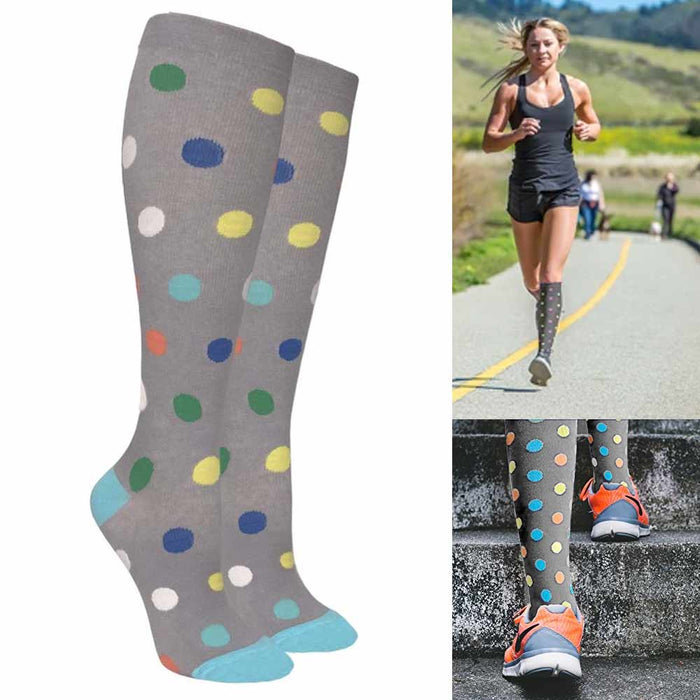 Pair Unisex Compression Socks 8-15mmHg Graduated Support Sport Running Polka S/M