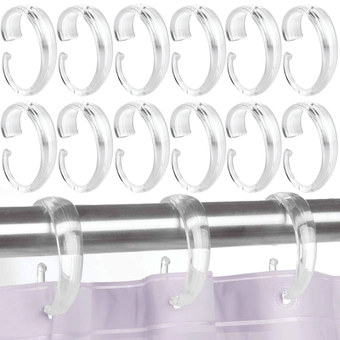 12 x Shower Curtain Rings Set Clear Plastic Hook Type C Shaped Rod Hooks Bath