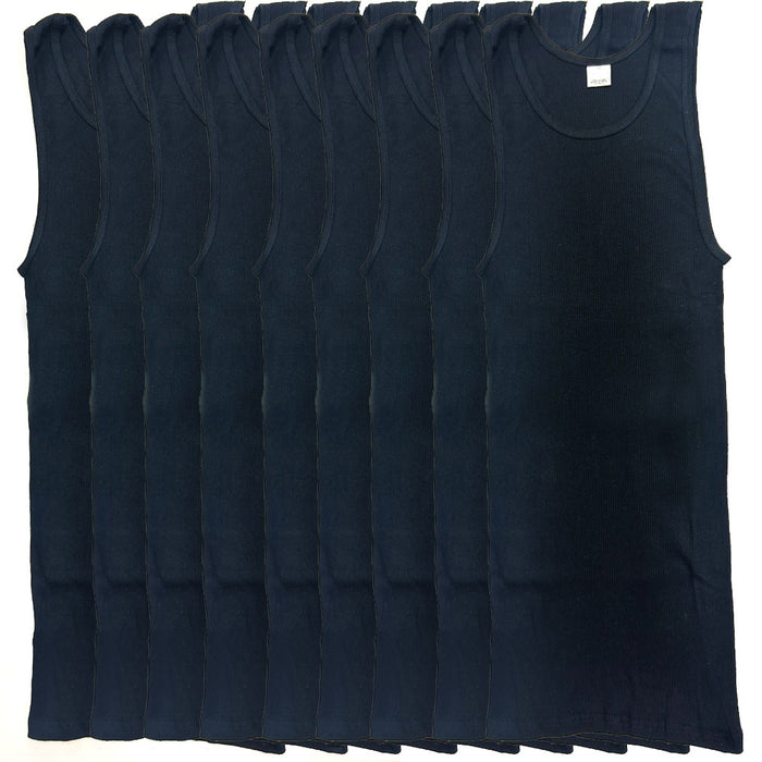 9PC Men Ribbed Tank Top A-Shirt 100% Cotton Undershirt Workout Gym Black 3XL