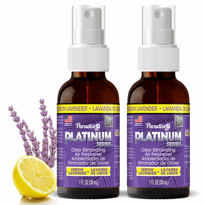 2 Paradise Platinum Air Freshener Spray Odor Eliminator Fragrance Lemon Lavender