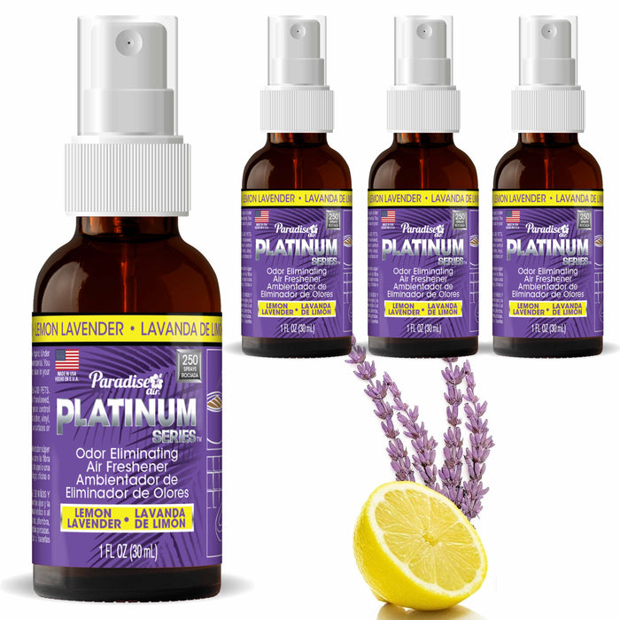 4 Paradise Platinum Air Freshener Spray Odor Eliminator Fragrance Lemon Lavender
