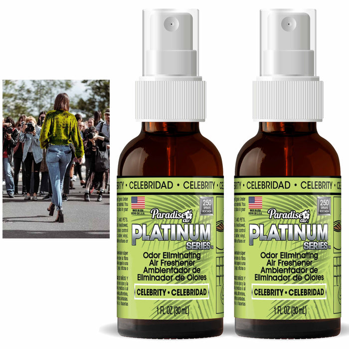 2 Paradise Platinum Air Freshener Spray Odor Eliminate Fragrance Scent Celebrity