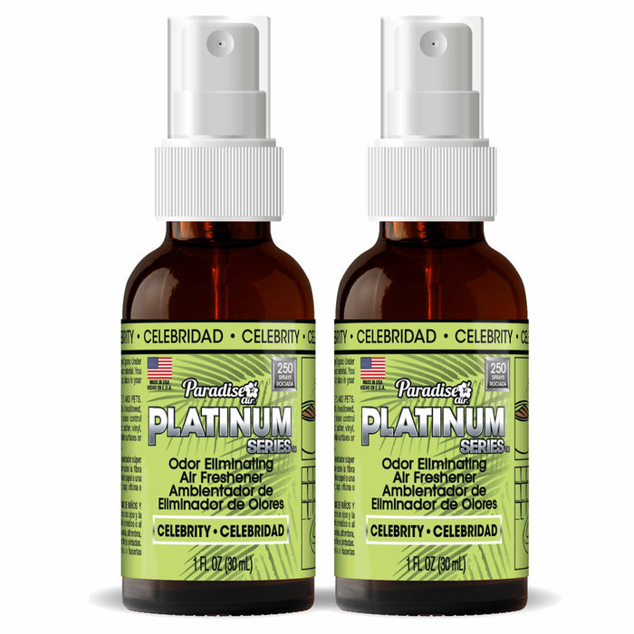 2 Paradise Platinum Air Freshener Spray Odor Eliminate Fragrance Scent Celebrity