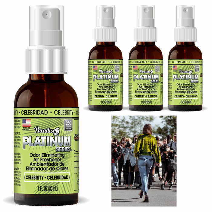 4 Paradise Platinum Air Freshener Spray Odor Eliminate Fragrance Scent Celebrity