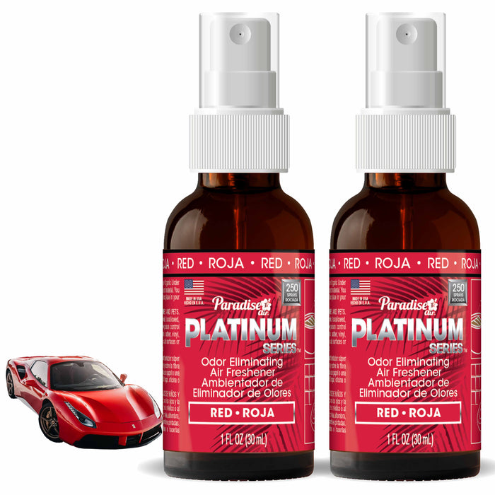 2 Paradise Platinum Air Freshener Spray Odor Eliminator Car Fragrance Scent Red