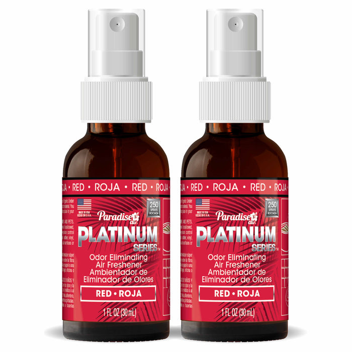 2 Paradise Platinum Air Freshener Spray Odor Eliminator Car Fragrance Scent Red