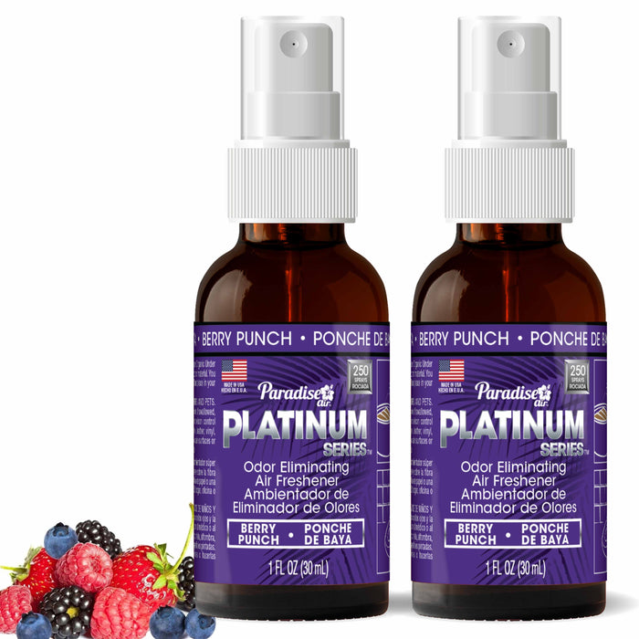 2 Pc Paradise Platinum Air Freshener Spray Odor Eliminator Fragrance Scent Berry