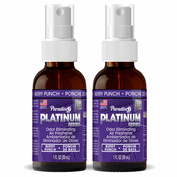 2 Pc Paradise Platinum Air Freshener Spray Odor Eliminator Fragrance Scent Berry