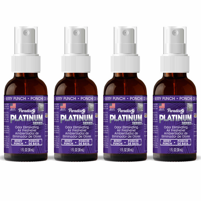 4 Pc Paradise Platinum Air Freshener Spray Odor Eliminator Fragrance Scent Berry