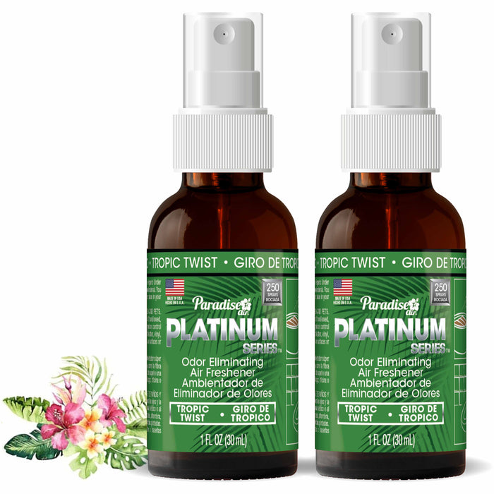 2 Paradise Platinum Air Freshener Spray Odor Eliminator Fragrance Scent Tropic