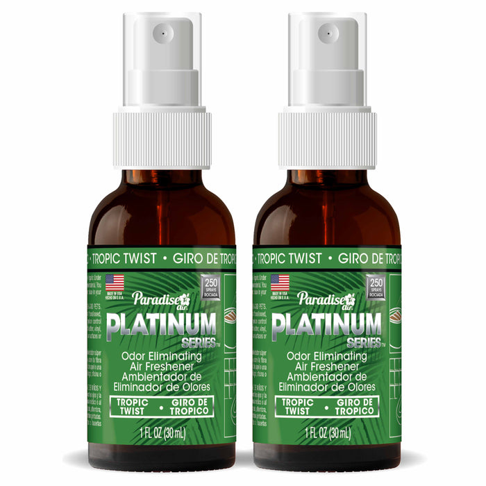 2 Paradise Platinum Air Freshener Spray Odor Eliminator Fragrance Scent Tropic