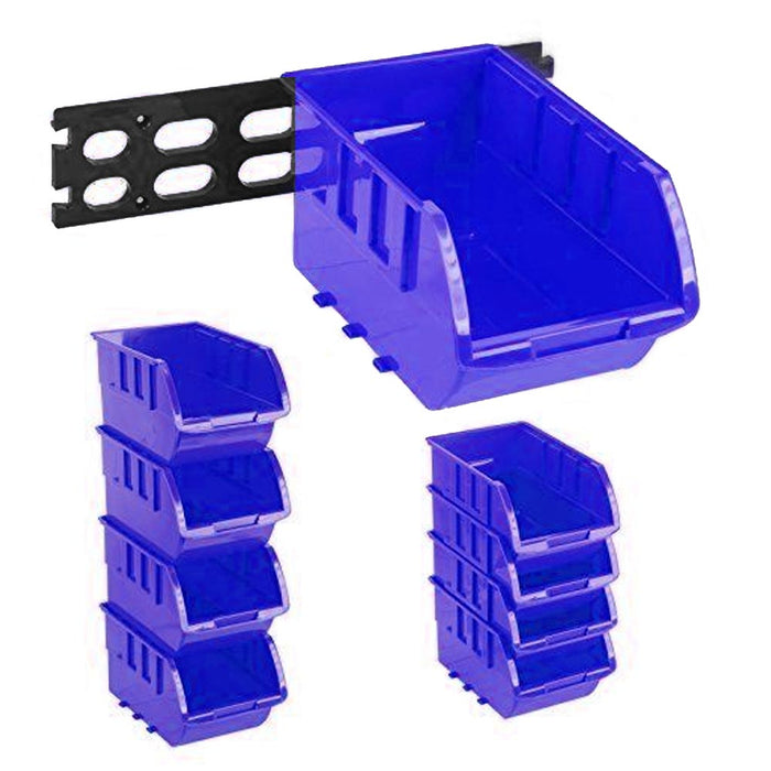 4 Large Stackable Plastic Storage Bins Container Organizer Parts Tray Wall Mount