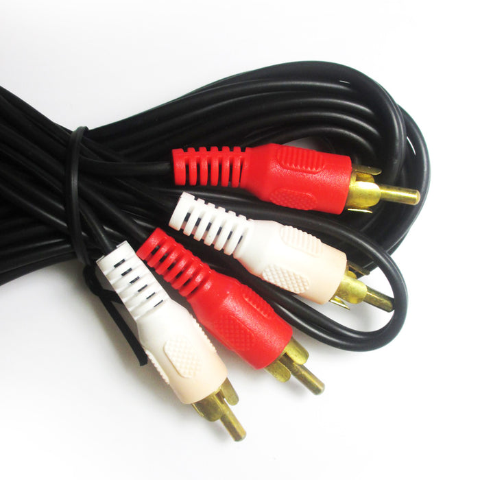 2 RCA Phono Male to Male 12 Ft White Red Stereo Audio Cable Adapter Gold Plugs