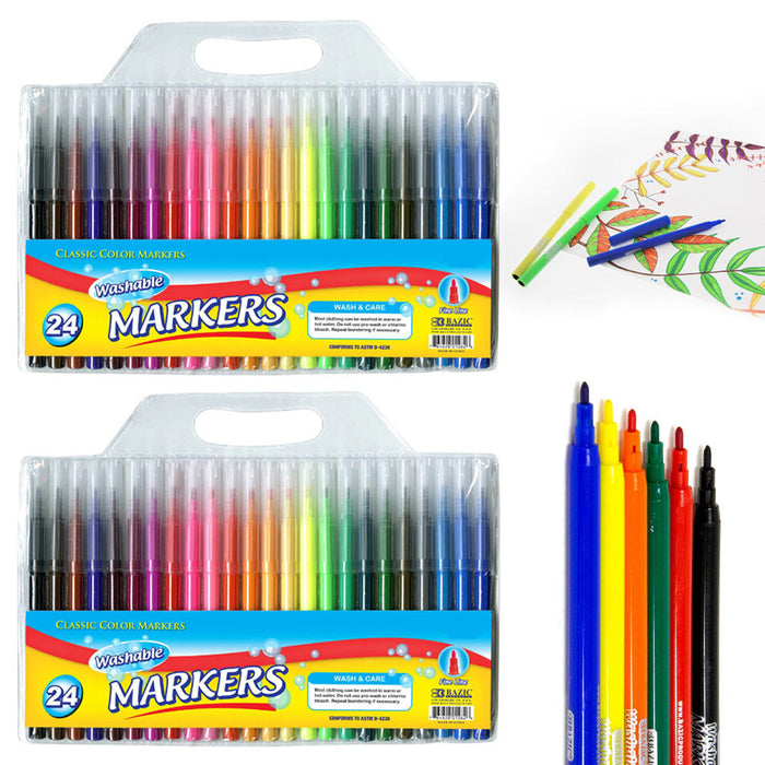 48 Pc Coloring Art Markers Washable Classic Color Fine Tip Line Pen Art School