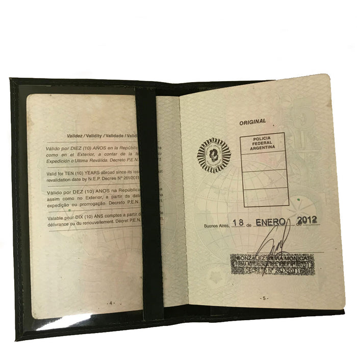 Genuine Leather Passport Holder Cover Wallet Travel Case Emblem Gold Dark Green