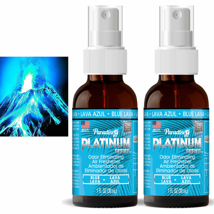 2 Paradise Platinum Air Freshener Spray Odor Eliminate Fragrance Scent Blue Lava