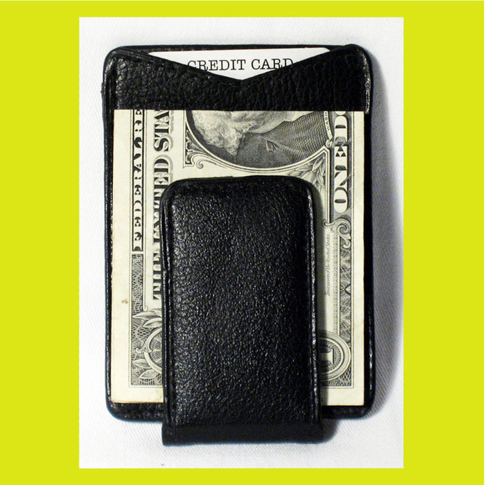 Mens Genuine Leather ID Credit Card Holder Money Clip Slim Wallets Silver Black