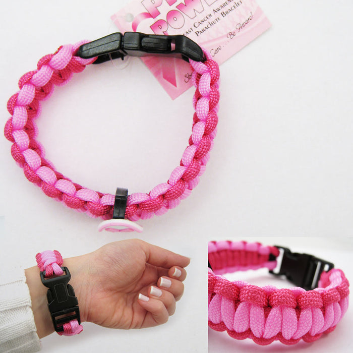 1 Womens Breast Cancer Awareness Bracelet Pink Ribbon Emblem Paracord Lanyard