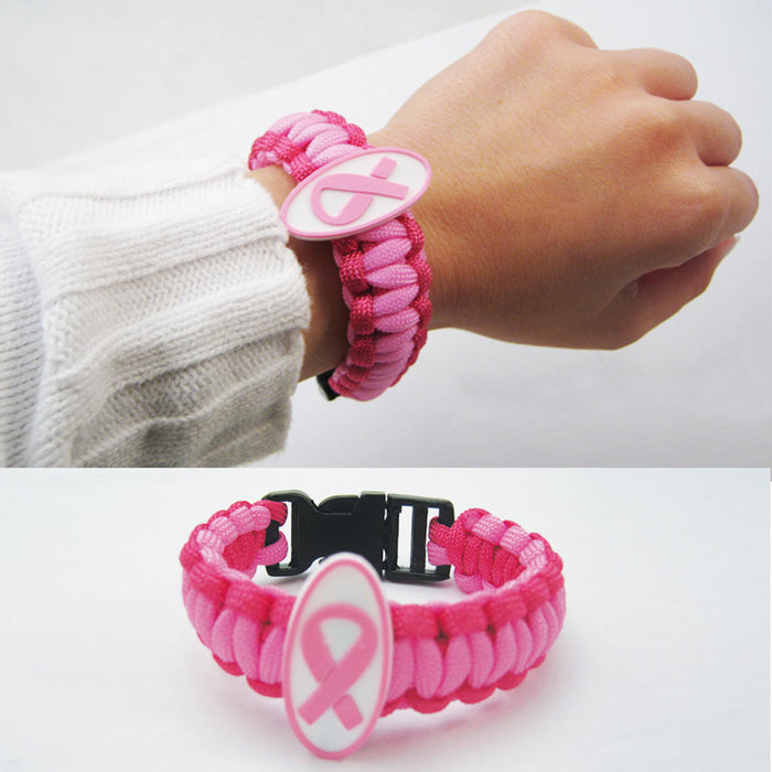 1 Womens Breast Cancer Awareness Bracelet Pink Ribbon Emblem Paracord Lanyard