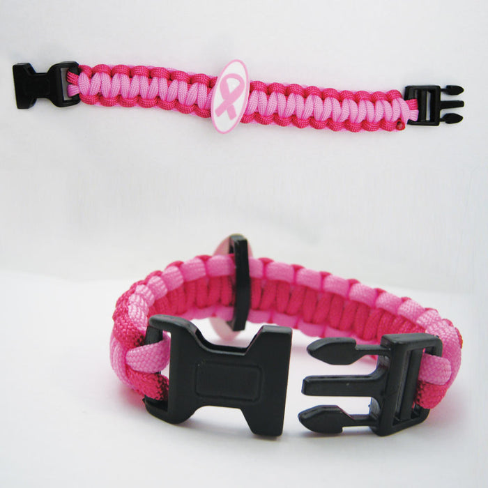1 Womens Breast Cancer Awareness Bracelet Pink Ribbon Emblem Paracord Lanyard