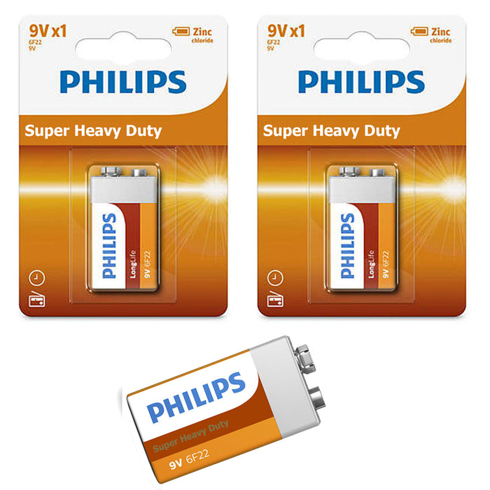 3 Philips 9 Volt Batteries 9V Super Heavy Duty Battery 6F22 Smoke Detector 2022