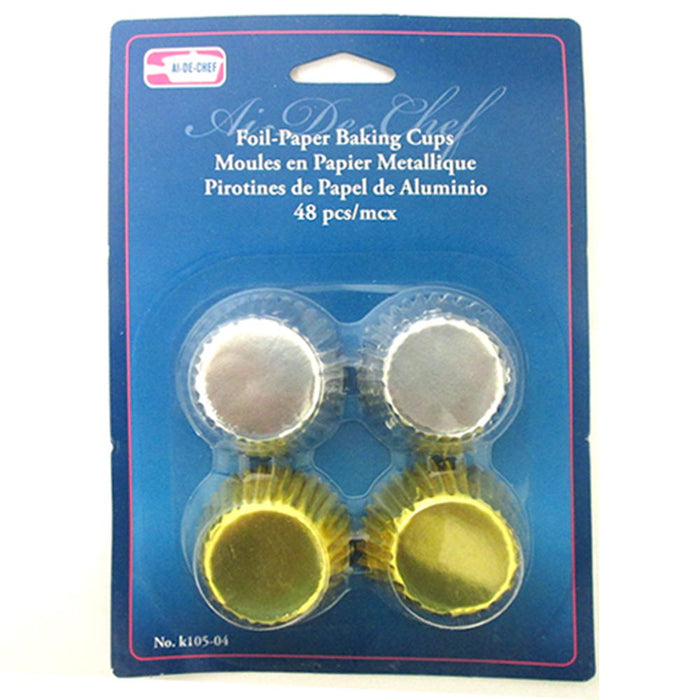 96 Mini Foil Baking Cups Cupcake Muffin Liners Bake Party Samplers Gold Silver