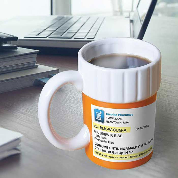 Prescription Mug Pill Bottle Coffee Cup Tea Pharmacy 12oz Rx Big Mouth Toys Gift