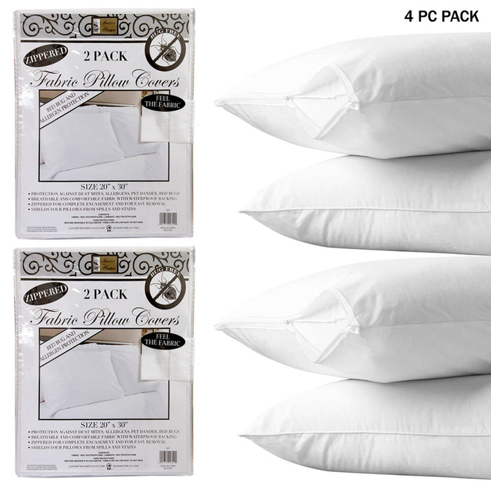 4PC Bedding Waterproof Pillow Zippered Protector Premium Fabric Breathable Cover