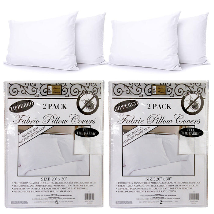4PC Bedding Waterproof Pillow Zippered Protector Premium Fabric Breathable Cover