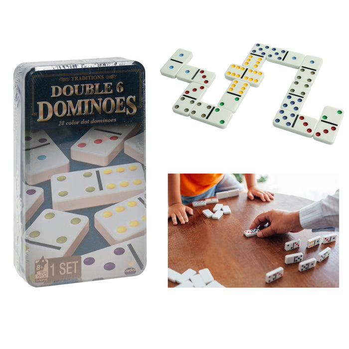 Double 6 Six Dominoes With Box Traditional Standard Set of 28 Tiles Travel Game