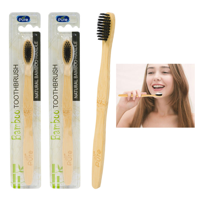 2 Pc Natural Bamboo Toothbrush Eco Dental Oral Care Brush Soft Bristle Handle