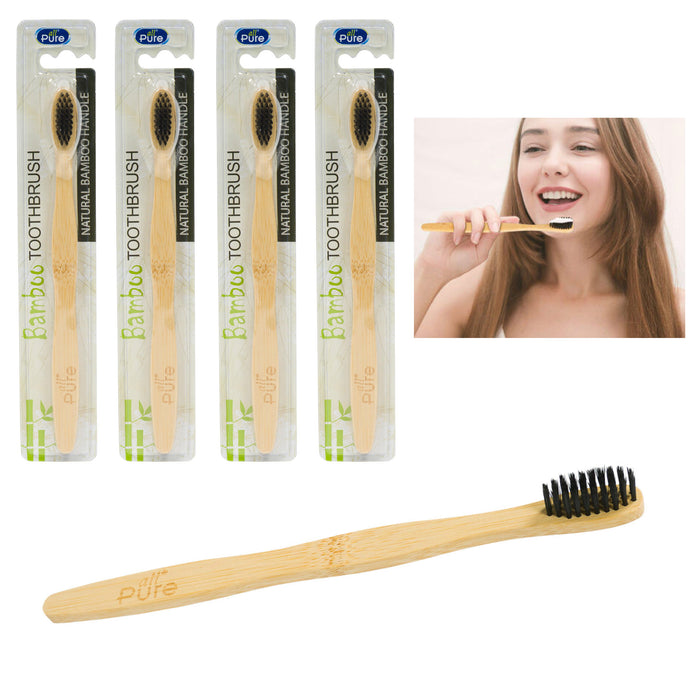 4 Pc Natural Moso Bamboo Toothbrush Soft Bristles Oral Care Clean Adult Children