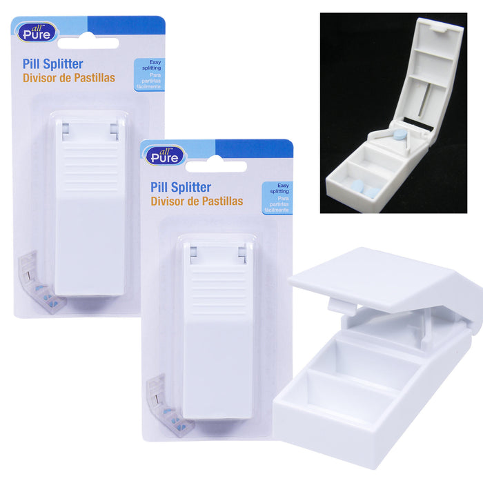 2 Pc Pill Splitter Cutter Tablet Medicine Box Vitamin Storage 2 Compartment Case