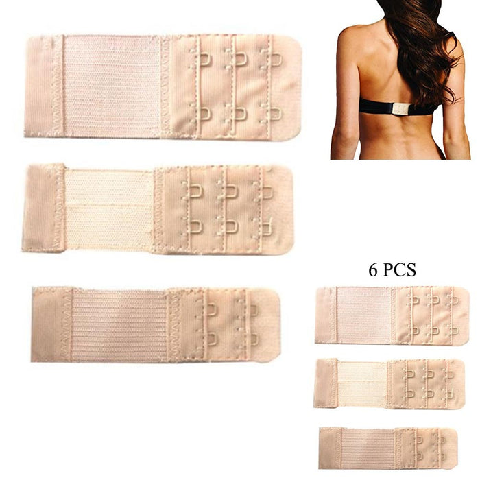 6 Women Bra Extenders 2 Hook 3 Hook Soft Stretchy Back Bra Extension Strap Beige