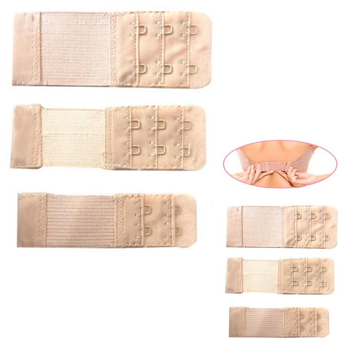 6 Women Bra Extenders 2 Hook 3 Hook Soft Stretchy Back Bra Extension Strap Beige