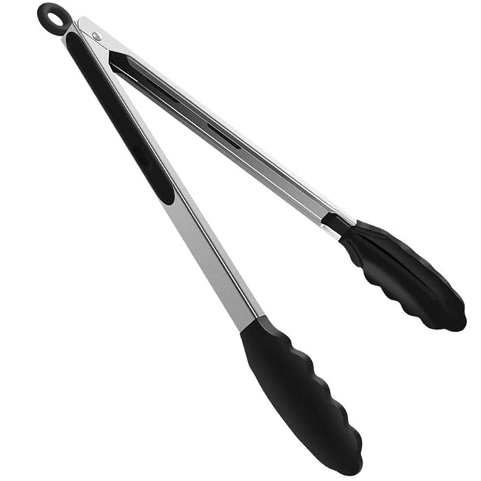 2pc Silicone Stainless Steel Kitchen Tongs Salad BBQ Heavy Duty Food Serving 12"